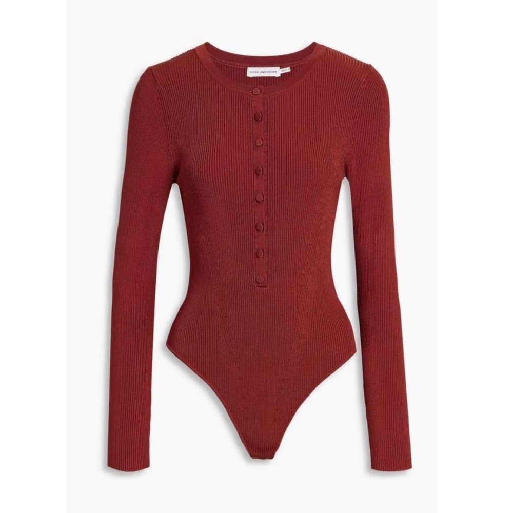 Good American Ribbed Knit Button Down Bodysuit